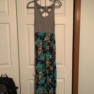 Mudd Floral Striped Sleeveless Tropical Print Maxi Dress Size medium